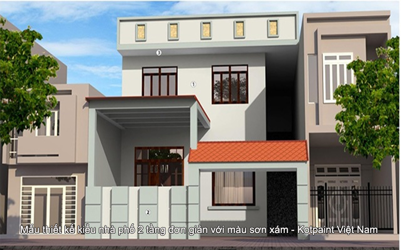 Mẫu thiết kế kiểu nhà phố 2 tầng đơn giản với màu sơn xám - Kotpaint Việt Nam