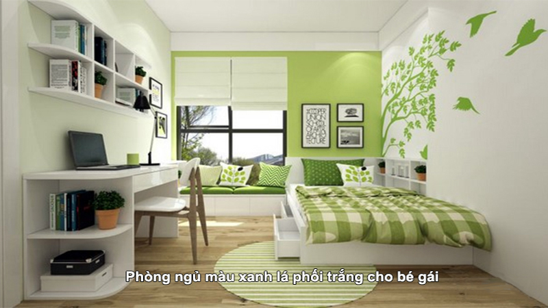 TOP MÀU SƠN PHÒNG ĐẸP CHO CON YÊU - Phòng ngủ màu xanh lá phối trắng cho bé gái