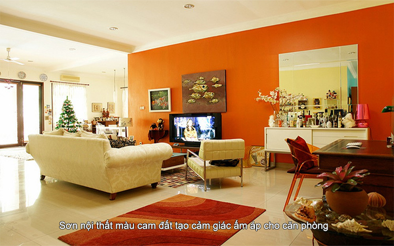 Sơn nội thất màu cam đất tạo cảm giác ấm áp cho căn phòng